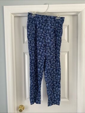 LOFT Navy Blue Floral Wide Leg Pants Julie Fit